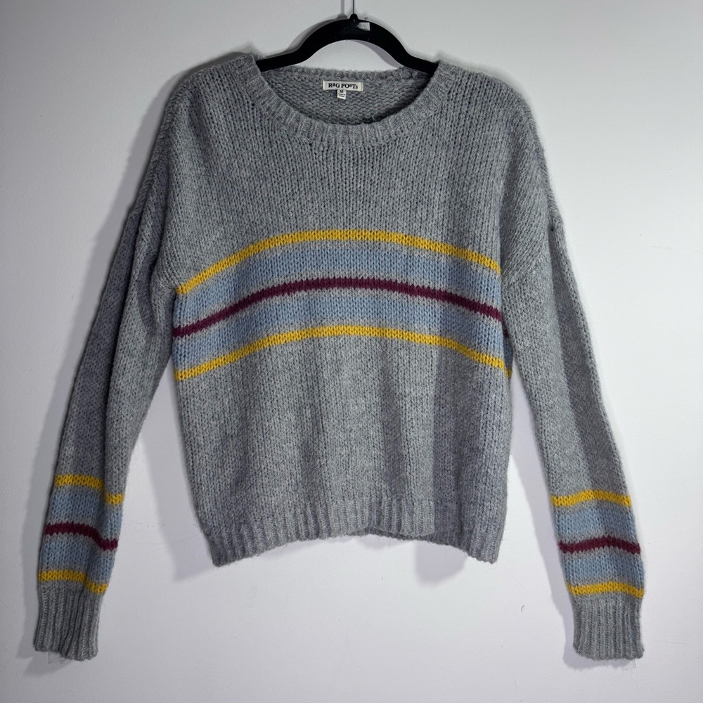 Rag Poets Striped Sweater Mohair Blend Gray Crewneck Women M
